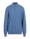 Brooksfield Man Turtleneck Light Blue Size 46 Wool In Blue