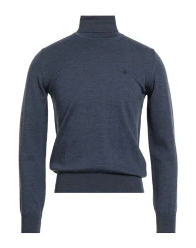 Brooksfield Man Turtleneck Slate Blue Size 36 Virgin Wool