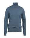 Brooksfield Man Turtleneck Slate Blue Size 46 Virgin Wool