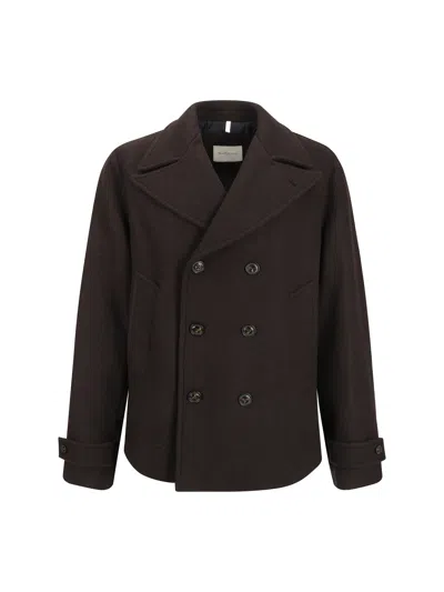 Brooksfield Wool Peacoat Jacket With Notched Lapels And Buttoned Cuffs In Castagno