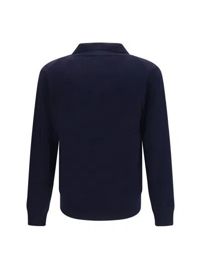 Brooksfield Polo Collar Fleece Wool Sweater In Blue