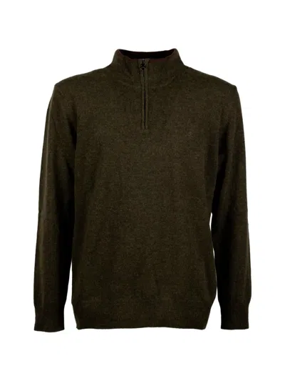 Brooksfield Quarter-zip Knitted Sweater In Green