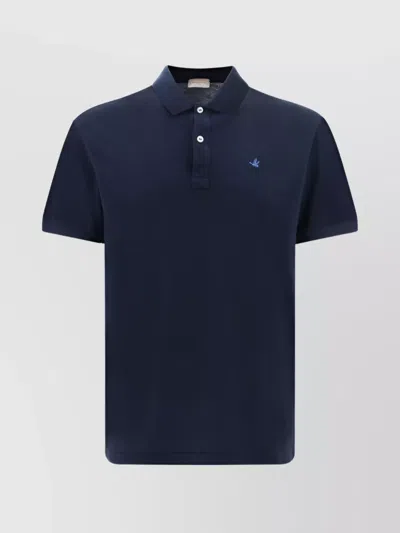 Brooksfield Ribbed Collar Cotton Polo Shirt Monochrome In Blue