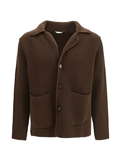 Brooksfield Ribbed-knit Button-up Cardigan In Brown