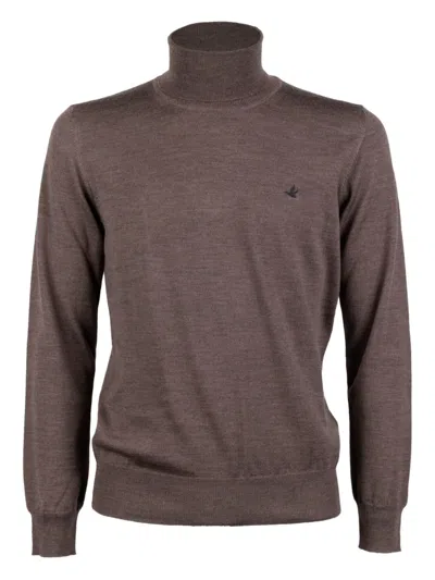 Brooksfield Roll-neck Logo Sweater In Brown