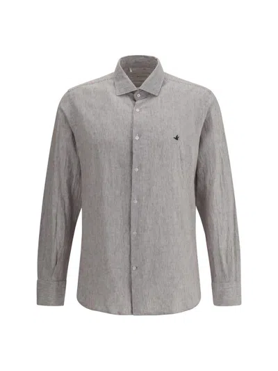 Brooksfield Cotton And Linen Shirt In Gray