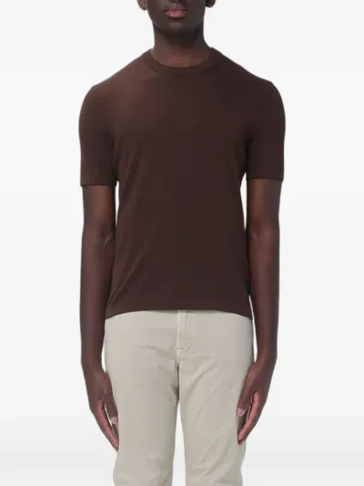 Brooksfield Short-sleeve Crew-neck Sweater In Brown