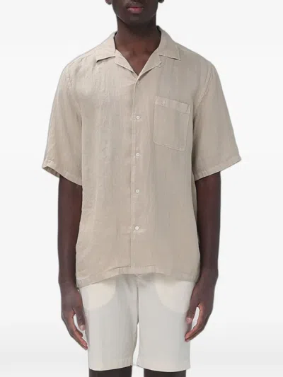 Brooksfield Short-sleeve Linen Shirt In Neutral