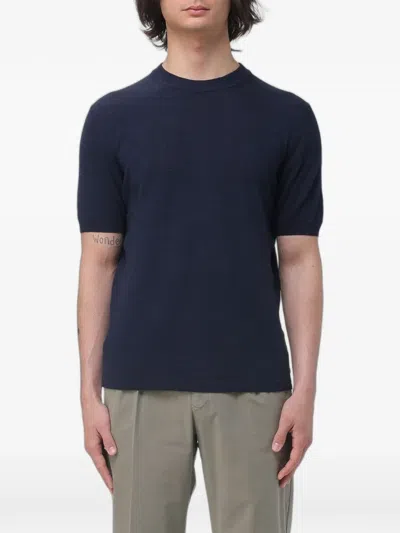 Brooksfield Short-sleeve Linen Sweater In Blue