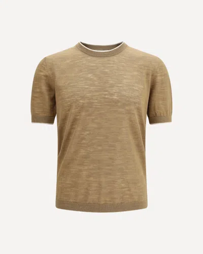 Brooksfield Short-sleeved Linen Blend Shirt In Neutral