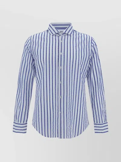Brooksfield Striped Cotton Shirt Adjustable Cuffs In Blue