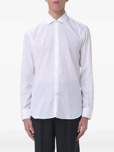 Brooksfield Striped Cotton Twill Shirt In White