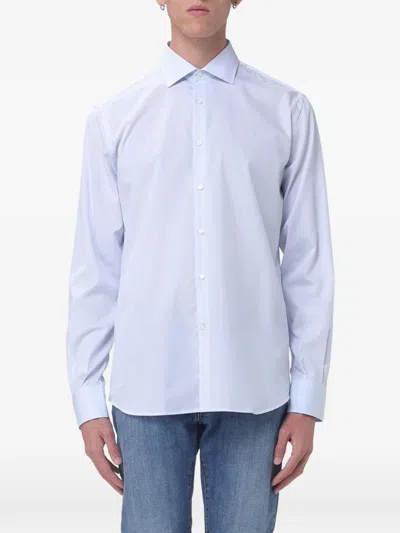 Brooksfield Striped Cotton-twill Shirt In Blue