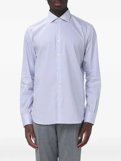 Brooksfield Striped Cotton-twill Shirt In Blue