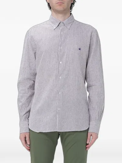 Brooksfield Striped-pattern Linen Shirt In Gray