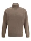 Brooksfield Virgin Wool Turtleneck Sweater In Brown