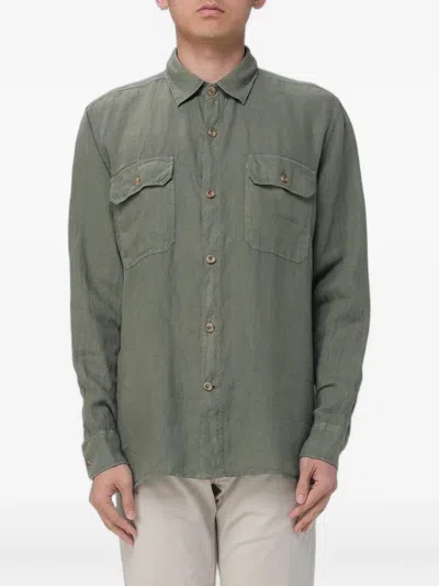 Brooksfield Utility-style Linen Shirt In Green