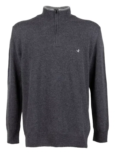 Brooksfield Zip Mock-neck Sweater In Gray