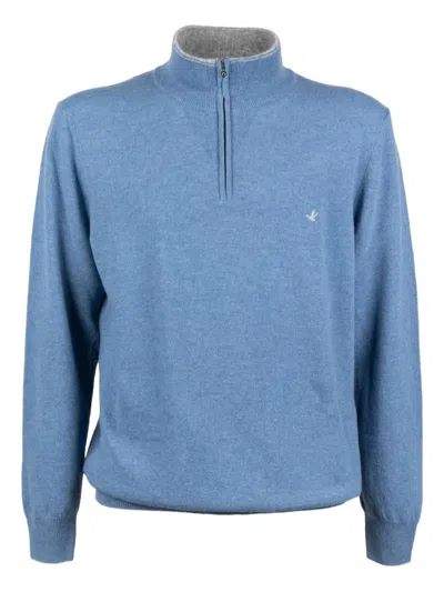 Brooksfield Zip-neck Sweatshirt In Blue