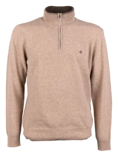 Brooksfield Zip-neck Sweatshirt In Brown