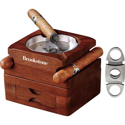 Brookstone Cigar Ashtray & Whiskey Tray Gift Set In Brown