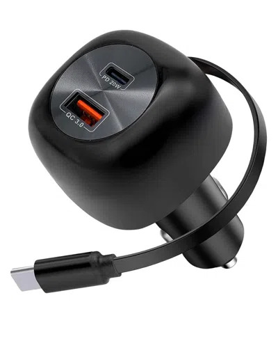 Brookstone Retractable Type-c 3-port Car Charger In Black