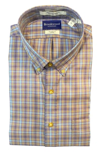 Brookwood Men's Plaid Sport Shirt In Purple/tan In Yellow