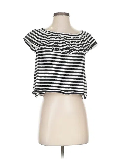 Pre-owned Broome Street Kate Spade New York Short Sleeve Top Black Ruffles Neckline Tops