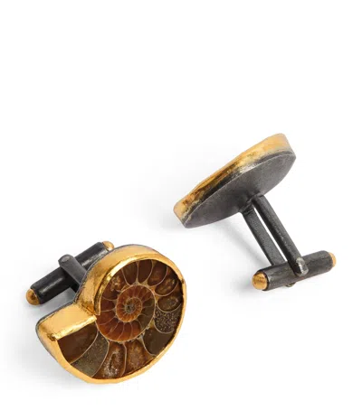 Brooski Gold And Fossil Cufflinks In Gold