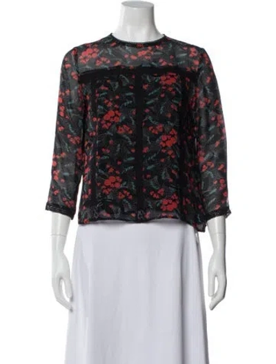 Pre-owned Brora Cashmere Floral Print Blouse In Black