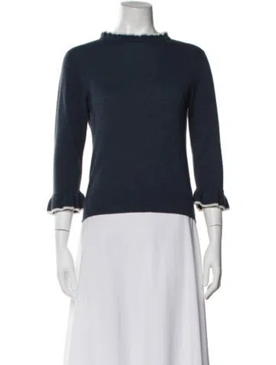Pre-owned Brora Cashmere Mock Neck Sweater In Blue