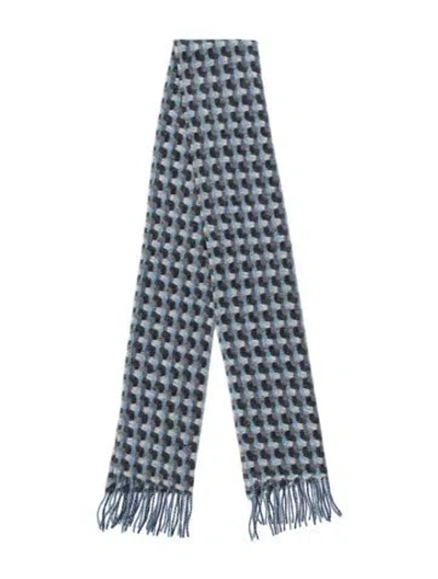Pre-owned Brora Cashmere Tweed Pattern Scarf In Blue