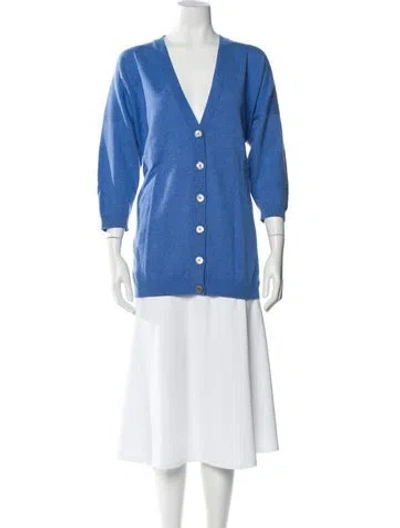 Pre-owned Brora Cashmere V-neck Sweater In Blue