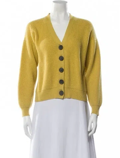 Pre-owned Brora Cashmere V-neck Sweater In Yellow