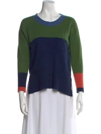 Pre-owned Brora Colorblock Pattern Scoop Neck Sweater In Blue