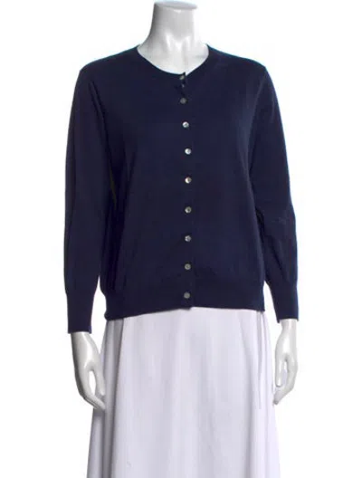 Pre-owned Brora Crew Neck Long Sleeve Button-up Top In Blue