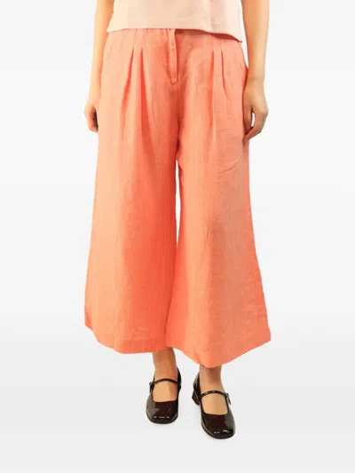 Pre-owned Brora Cropped Linen Trousers In Orange