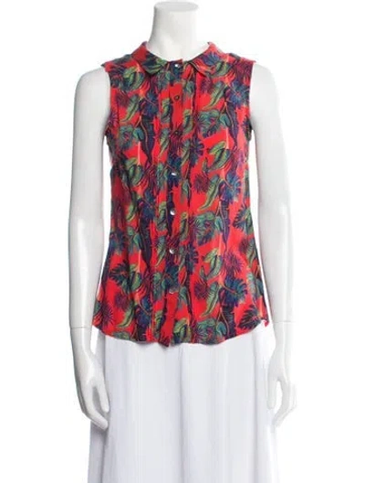 Pre-owned Brora Floral Print Crew Neck Top In Red