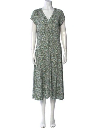 Pre-owned Brora Floral Print Long Dress In Green