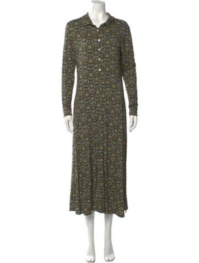 Pre-owned Brora Floral Print Long Dress In Green