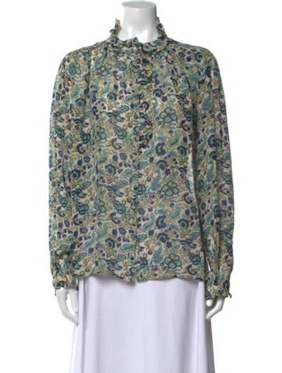 Pre-owned Brora Floral Print Long Sleeve Blouse In Blue