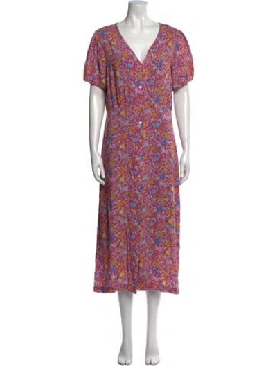 Pre-owned Brora Floral Print Midi Length Dress In Pink