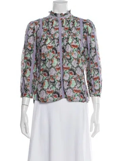 Pre-owned Brora Floral Print Three-quarter Sleeve Blouse In Multi