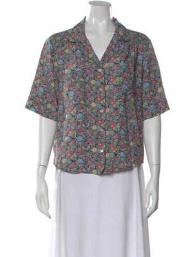 Pre-owned Brora Floral Print V-neck Blouse In Multi