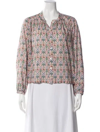Pre-owned Brora Floral Print V-neck Blouse In Pink