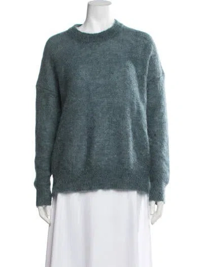 Pre-owned Brora Kid Mohair Crew Neck Sweater In Blue