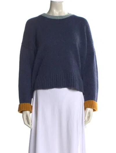 Pre-owned Brora Lambswool Crew Neck Sweater In Blue