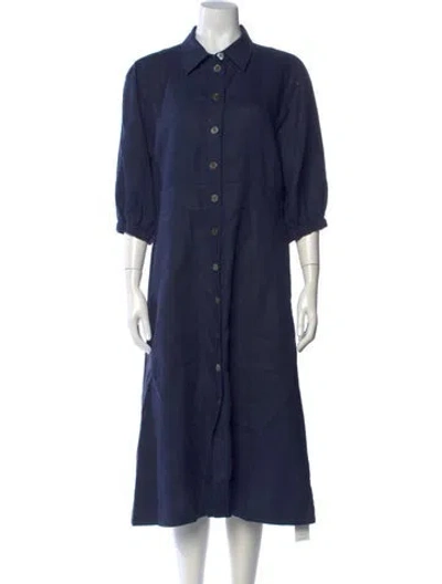 Pre-owned Brora Linen Midi Length Dress In Blue