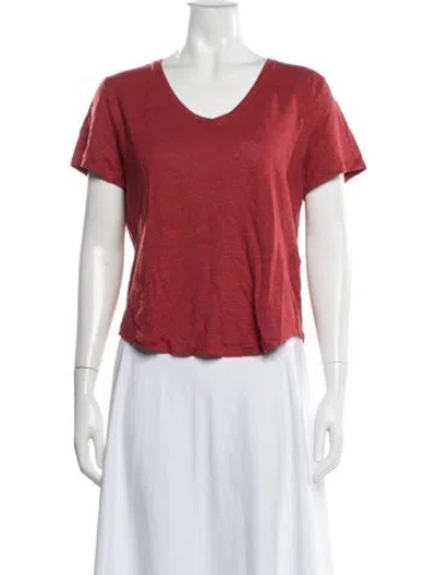 Pre-owned Brora Linen V-neck T-shirt In Red