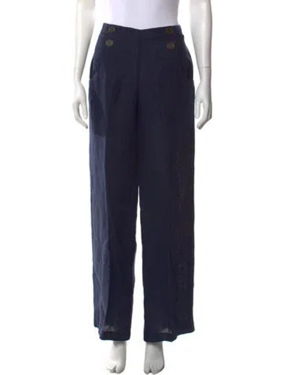 Pre-owned Brora Linen Wide Leg Pants In Blue